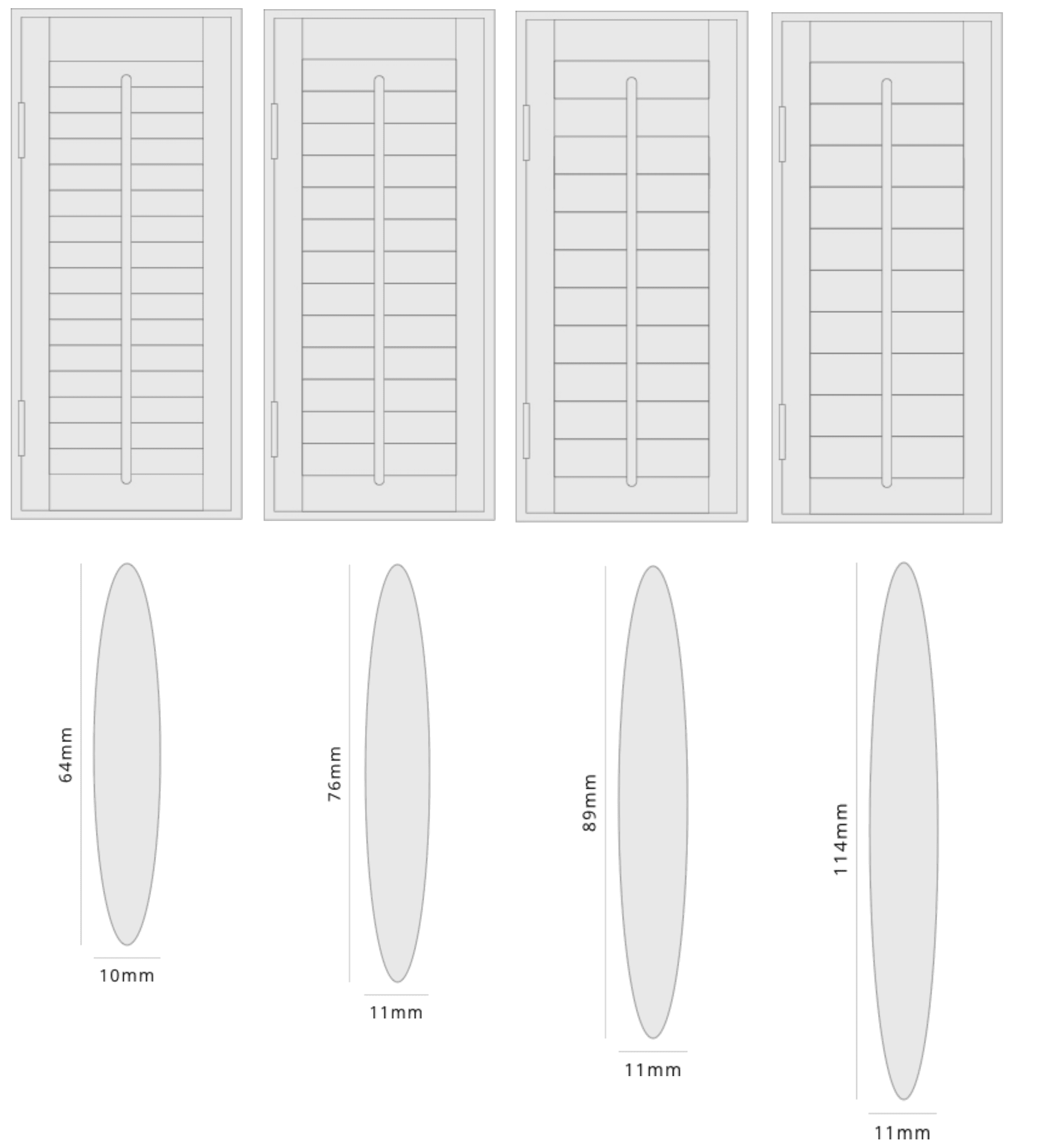Diagram showing slat widths available for made to measure shutters