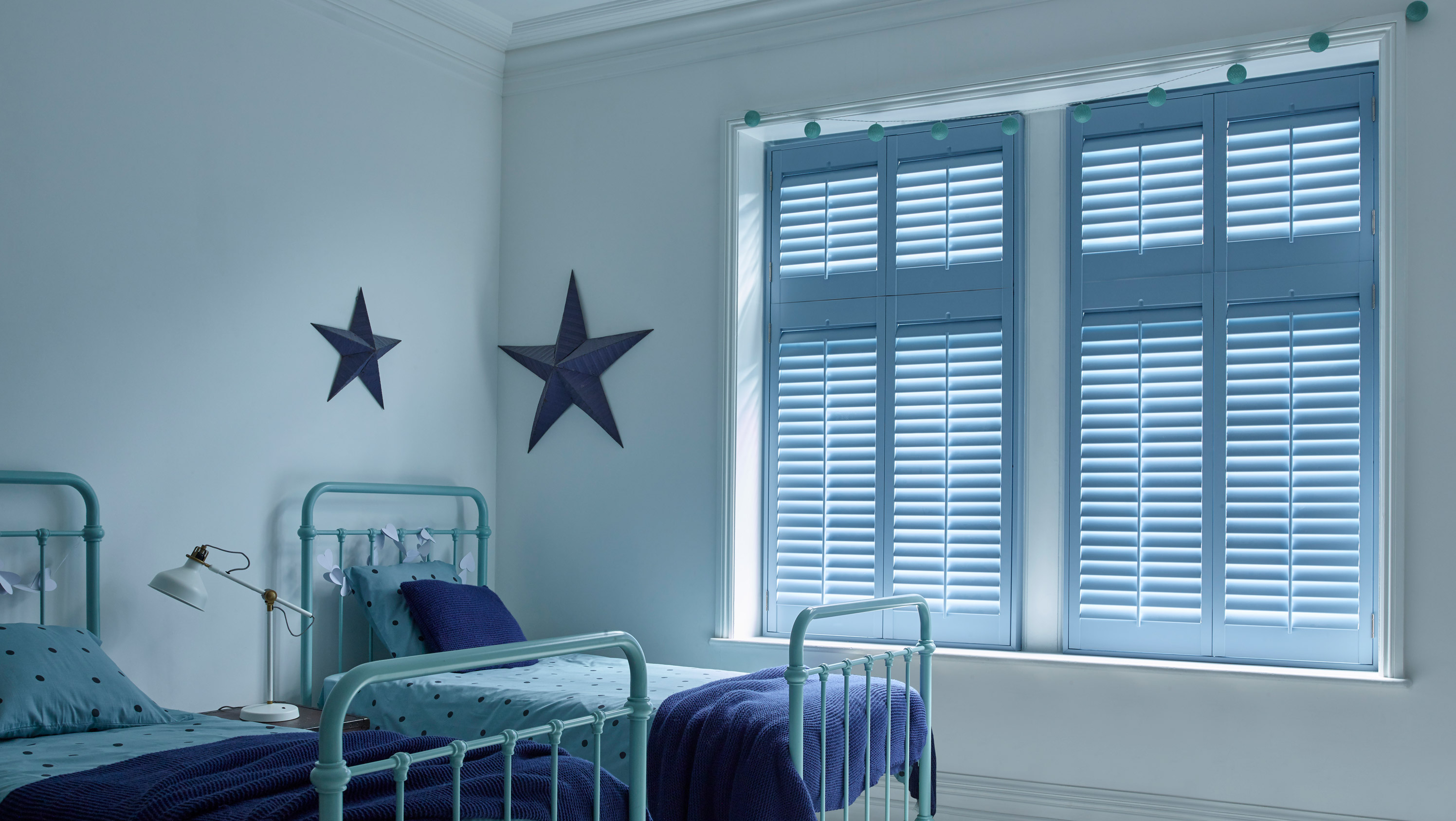 Blue Custom Colours Shutters for Wooden Windows by Shutterly Fabulous
