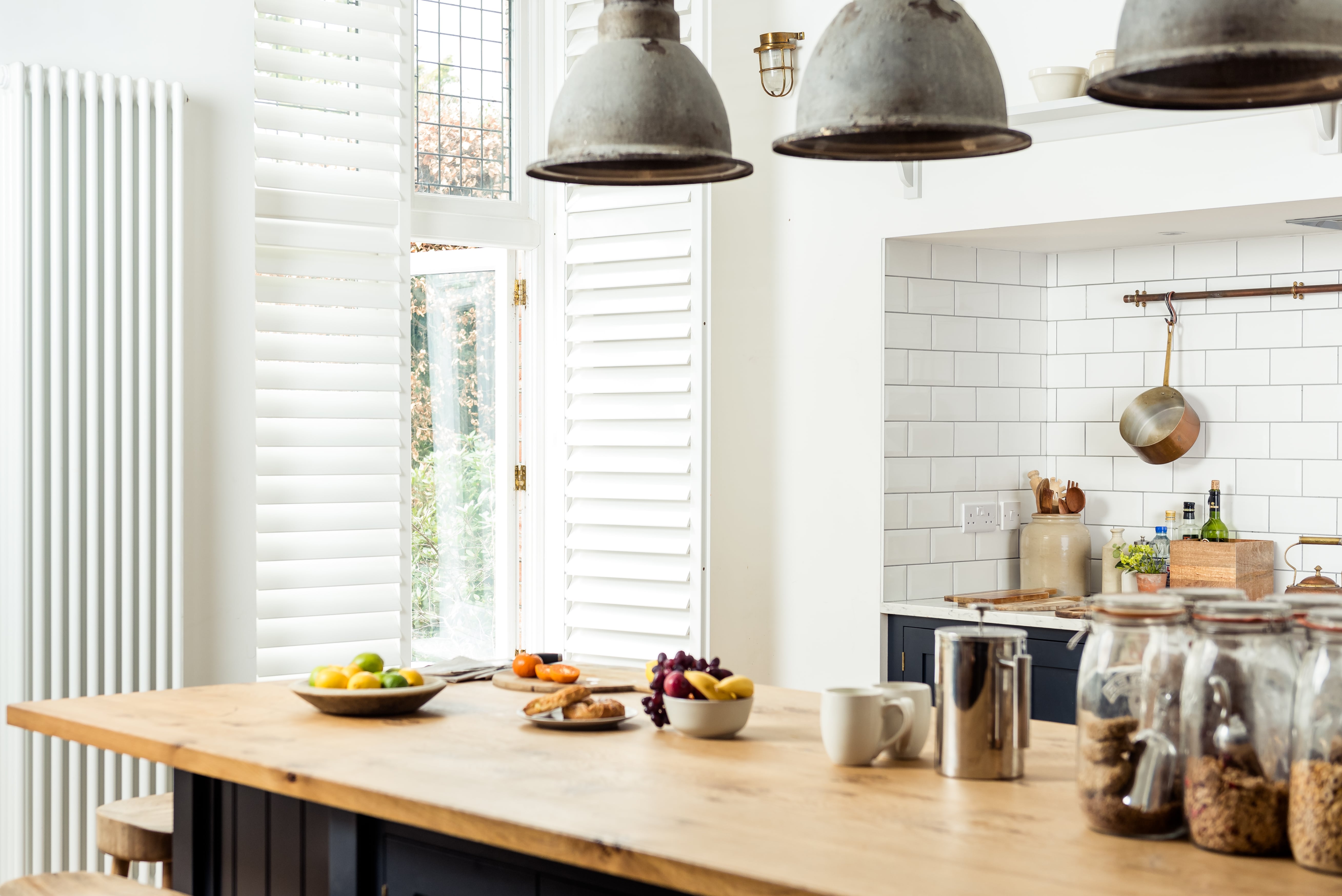 White full height kitchen shutters