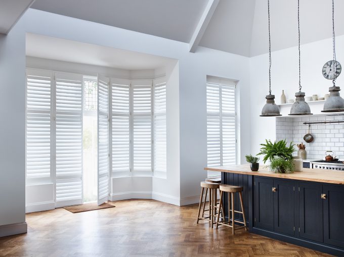 White Full height Shutters for kitchen by Shutterly Fabulous