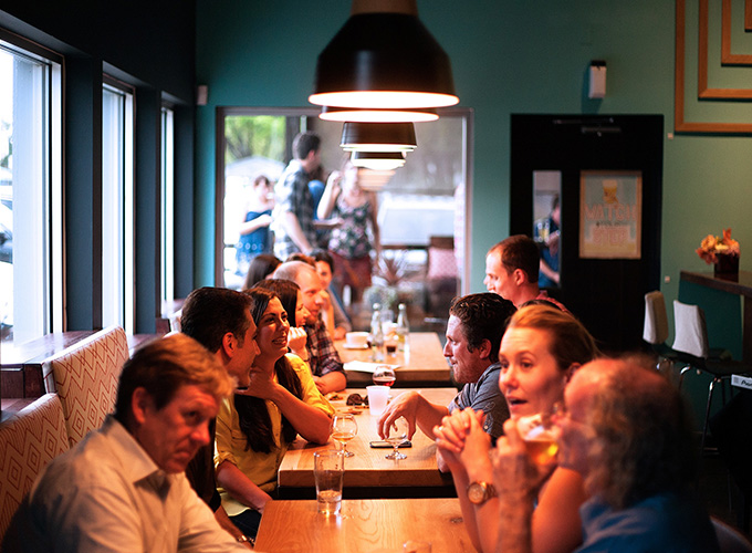 Bustling restaurant in the evening