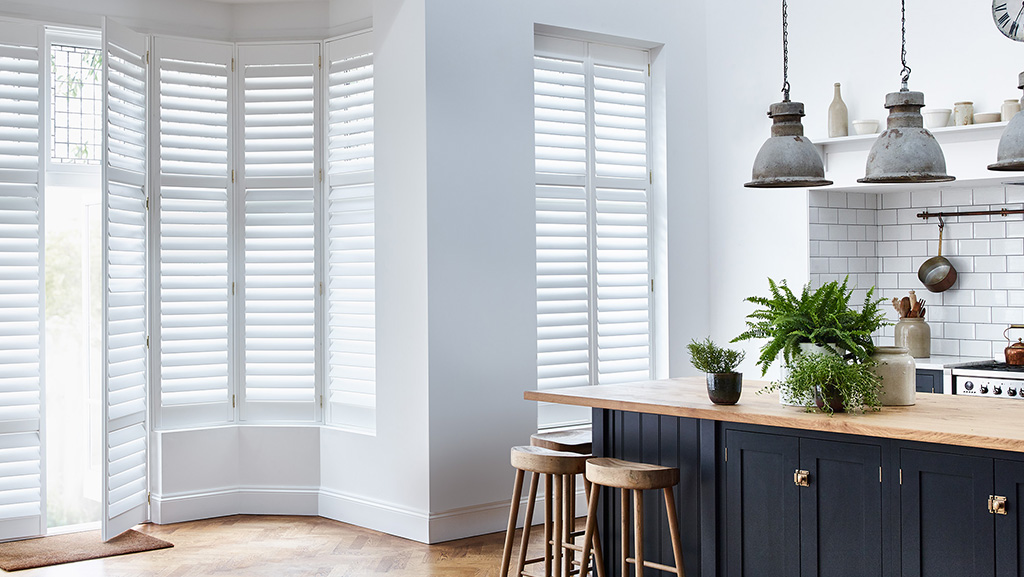 White bay kitchen shutters