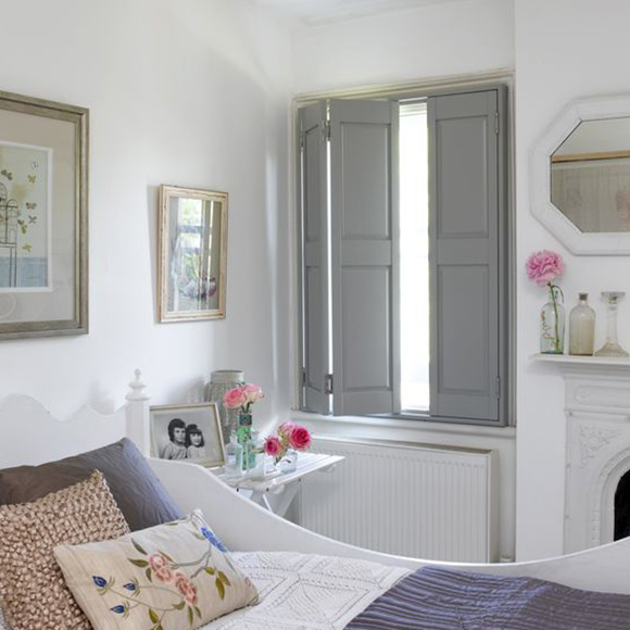 Solid Panel Wood Shutters in Grey by Shutterly Fabulous