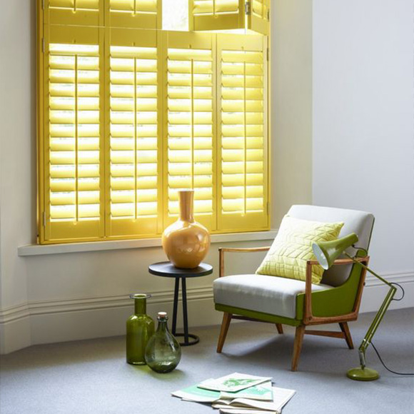 Tier on Tier Shutters in custom colours yellow by Shutterly Fabulous