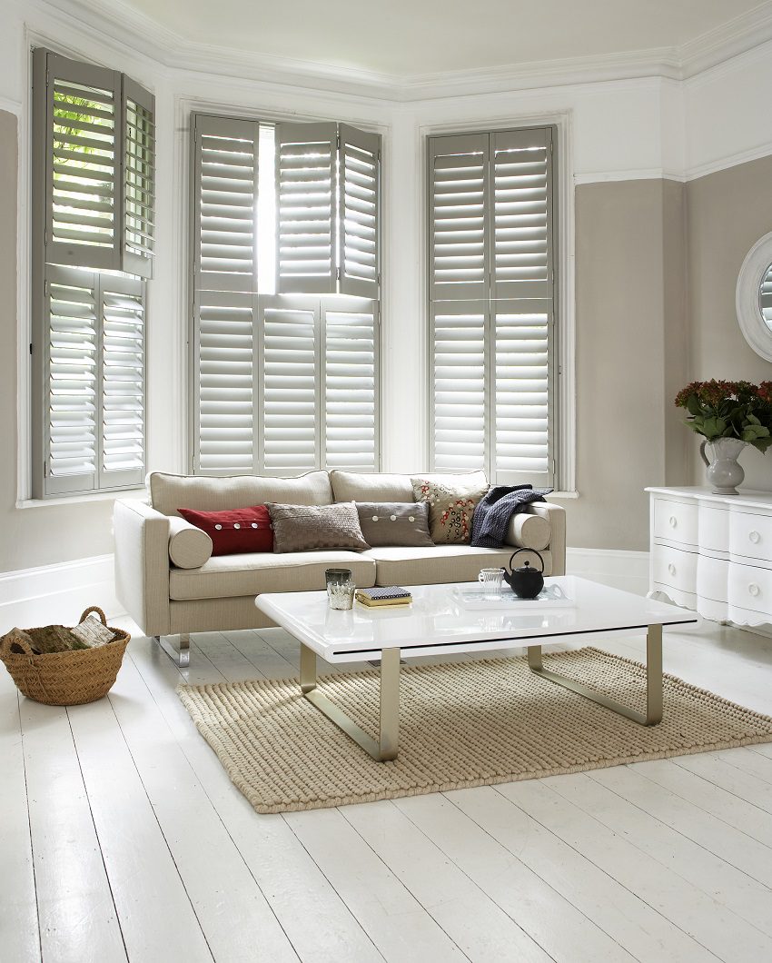Grey tier on tier shutters, a timeless colour choice