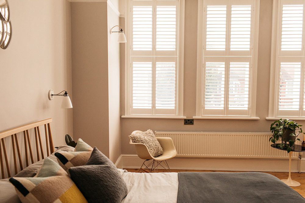 neutral colour bedroom shutters