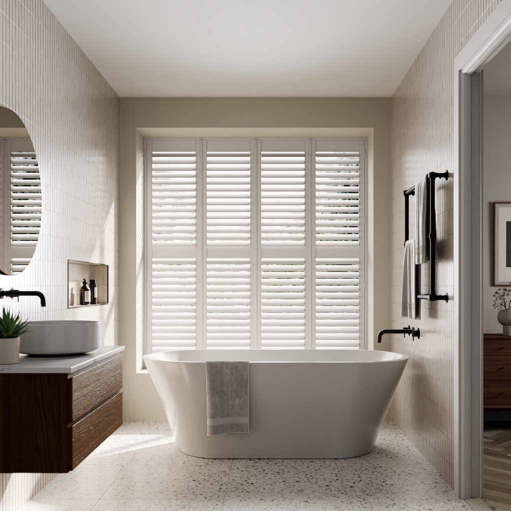 White bathroom shutters