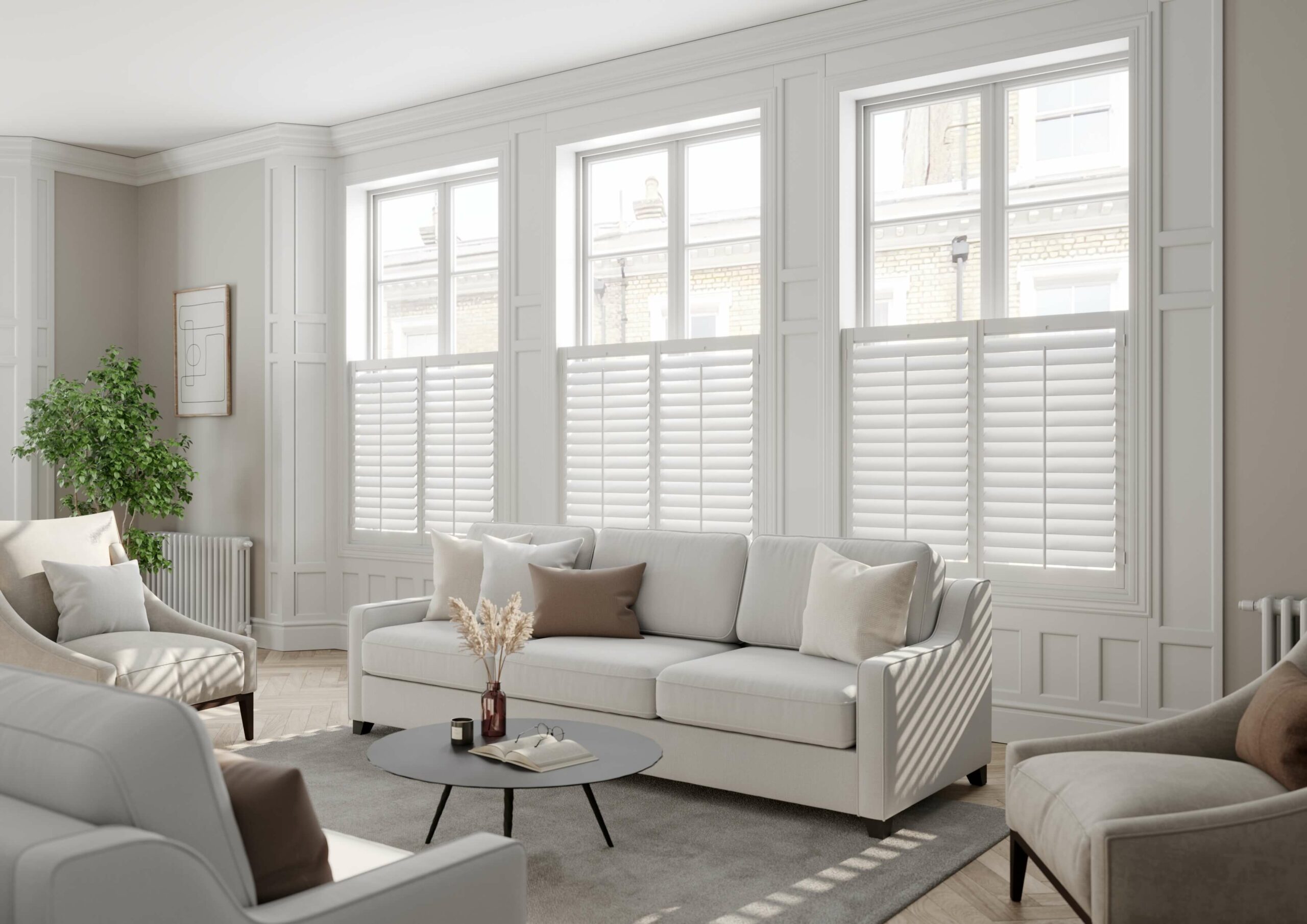 cafe style living room shutters