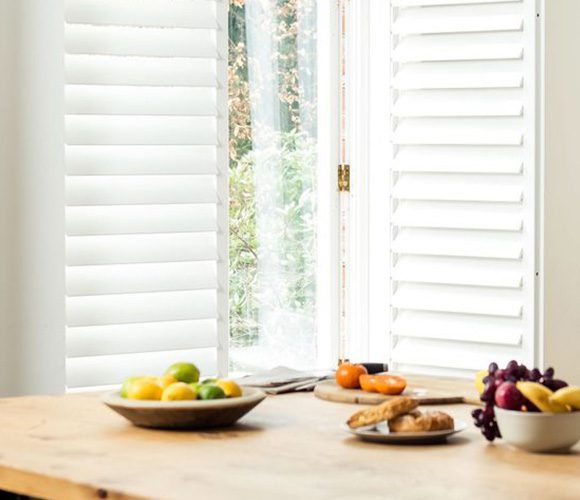 White shutter door in the kitchen open