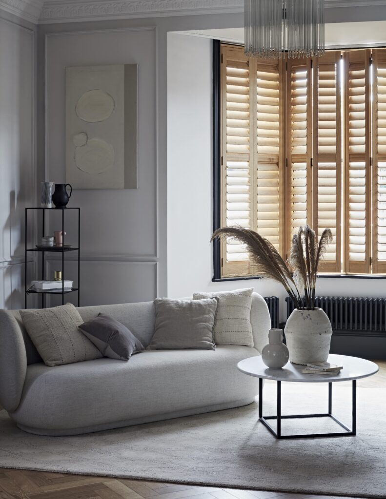 Brown living room shutters