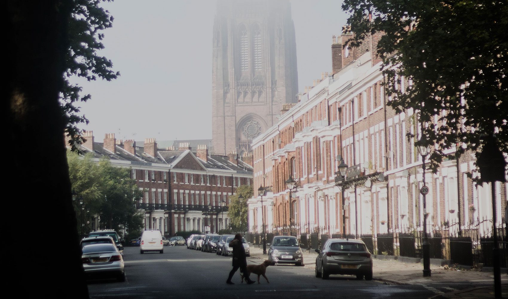 Row of houses in front of a churh in the North West