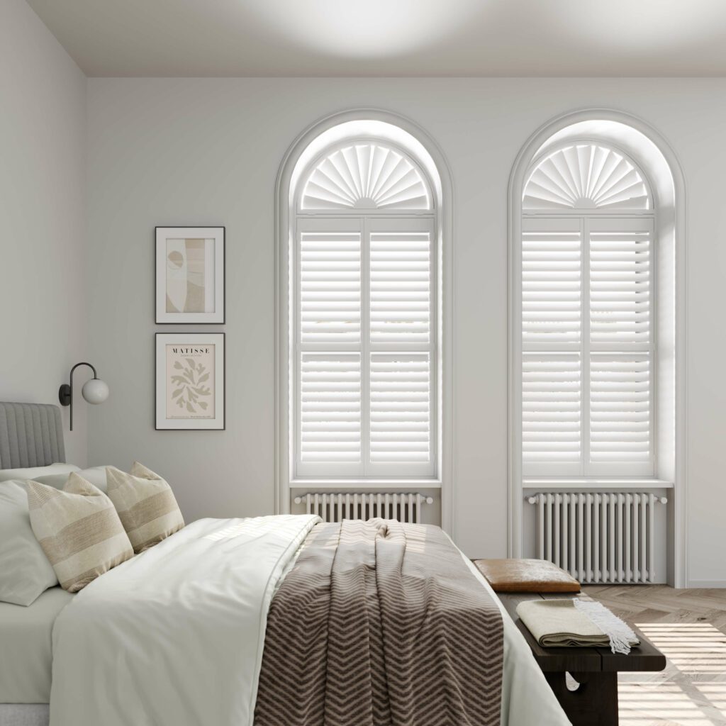 Special shape window shutters in bedroom