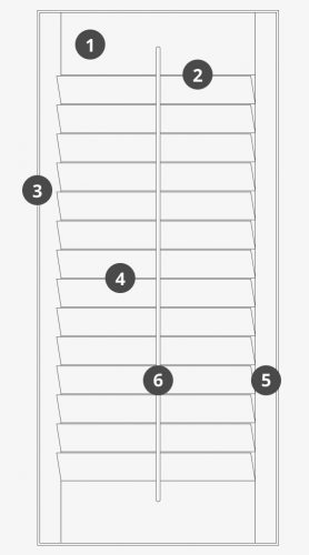 illustration of shutters with points 1 to 6 showing key components