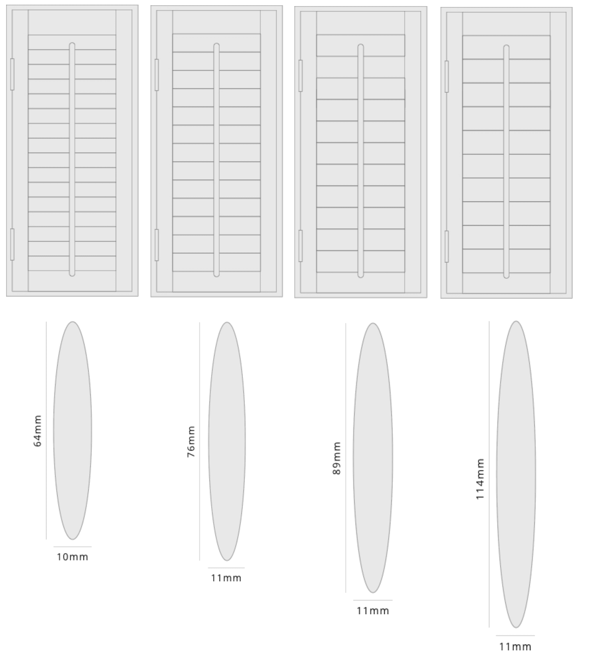 Diagram showing slat widths available for made to measure shutters