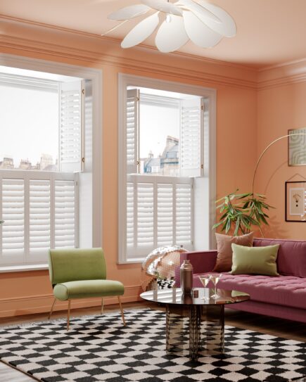 living room shutters half open at the top